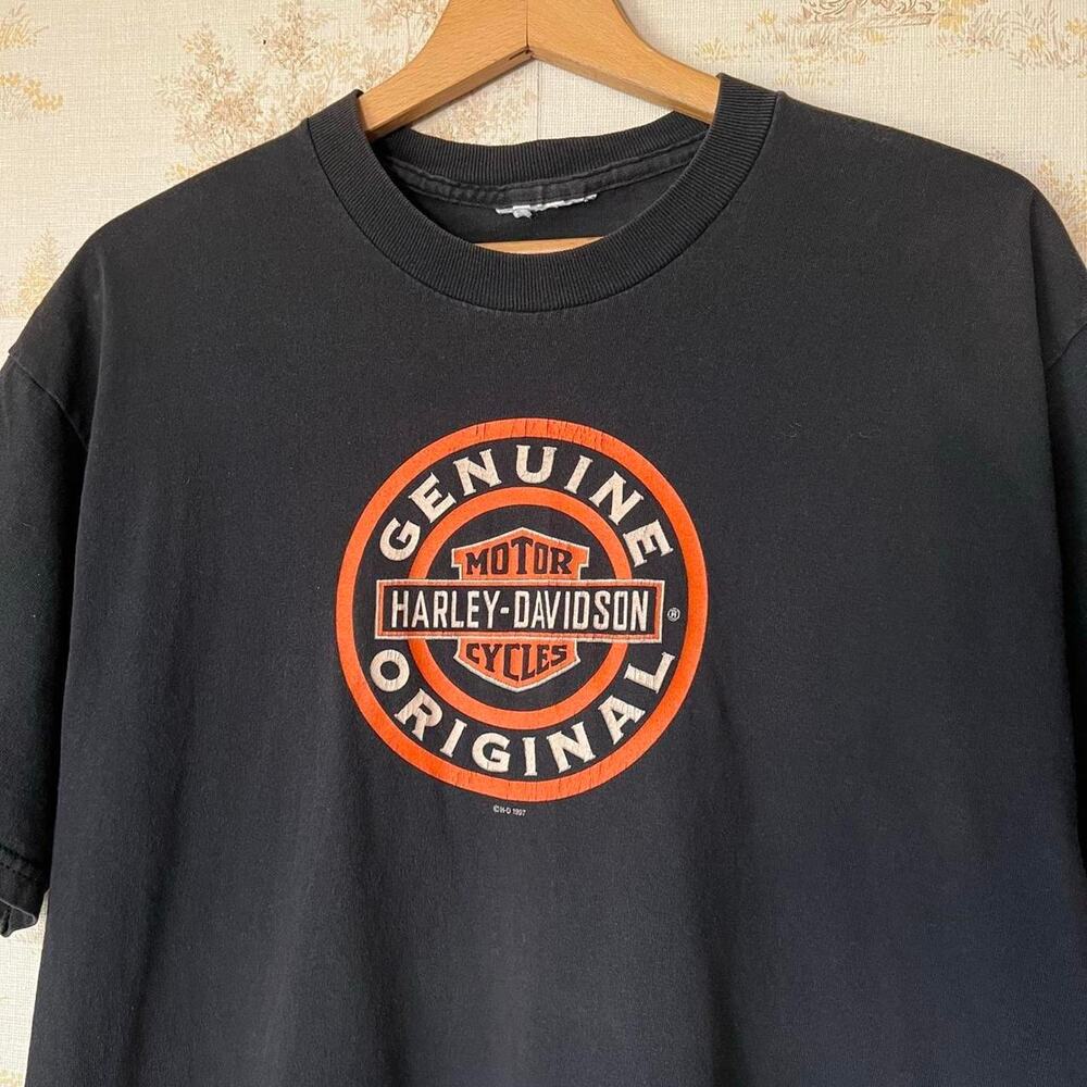 Vintage 90s Harley Davidson T-Shirt | Faded Black Vintage Graphic | Size L